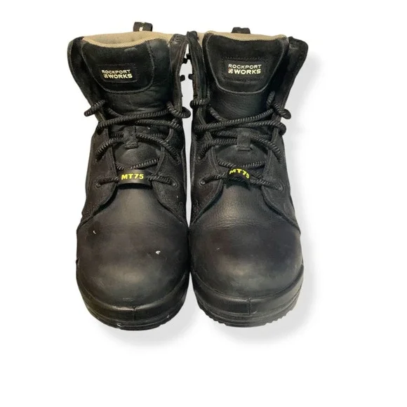 Rockport Works Women's Black Leather Steel Toe Safety Work Boots RK465 Sz 8.5 W - Picture 4 of 13